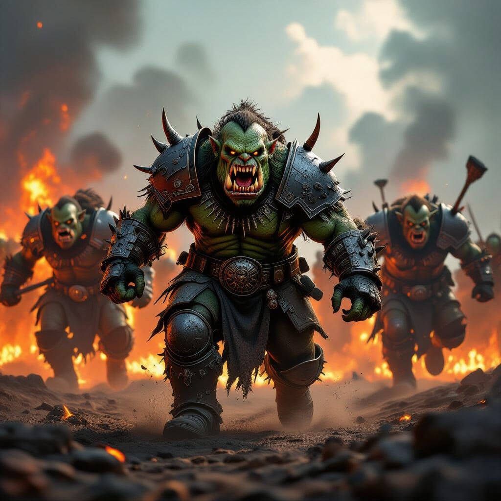 Violent Ork Invasion with Burning Landscape