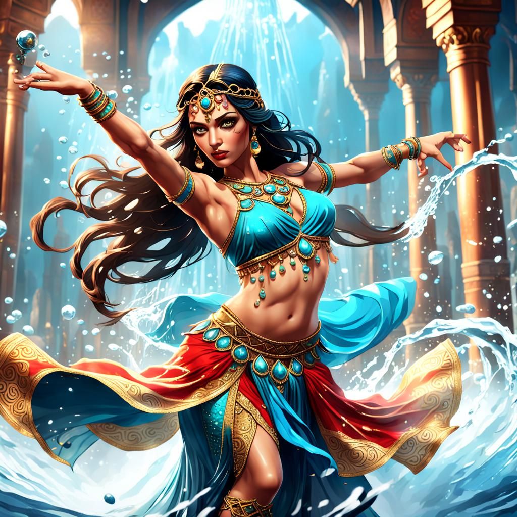 Enchanting Belly Dancer Controls Water: Fantasy Art