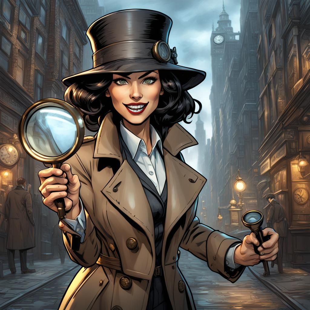 Female Detective Finds Clue in Steampunk Comic Art