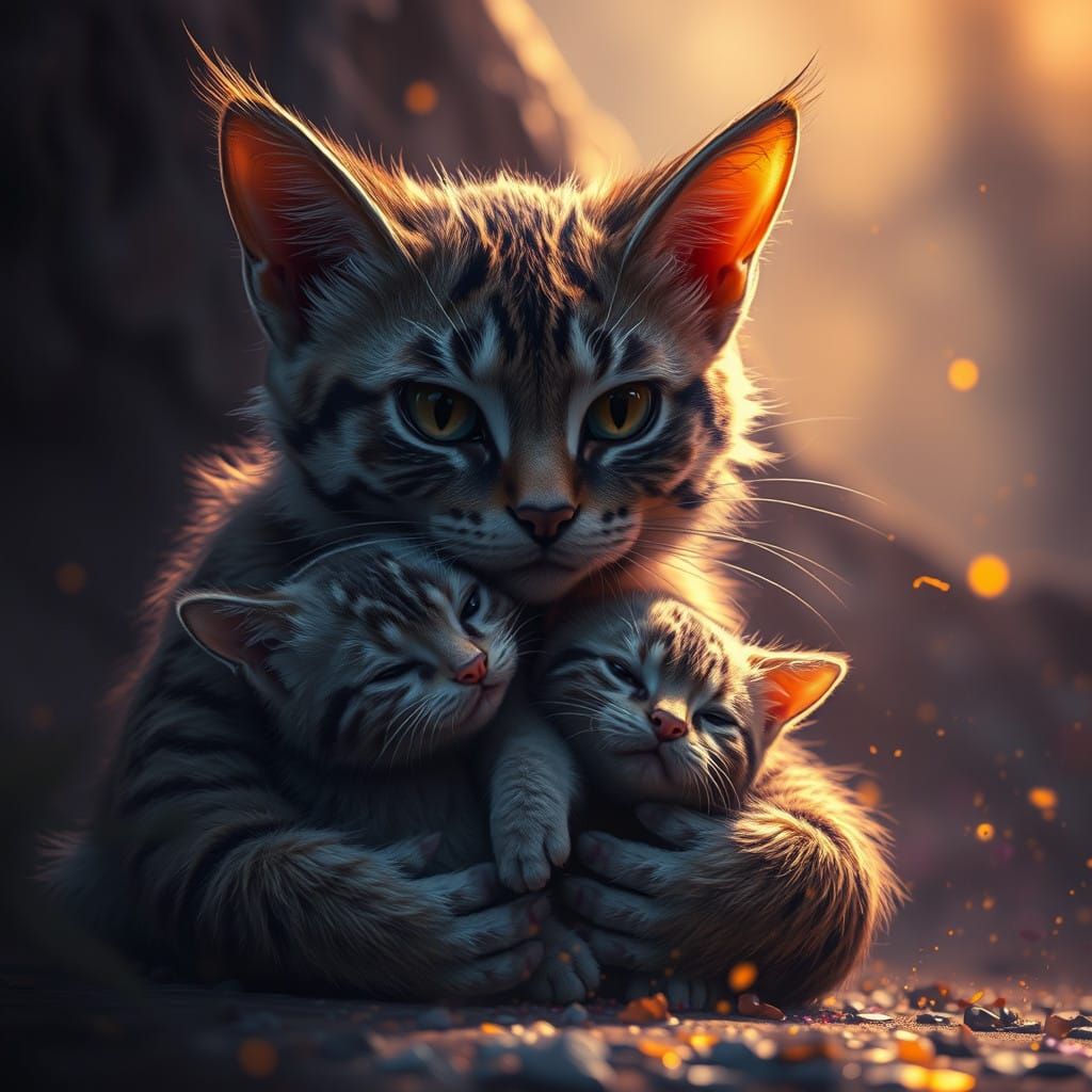 Ethereal Feline Guardians in Dark Fantasy Realm