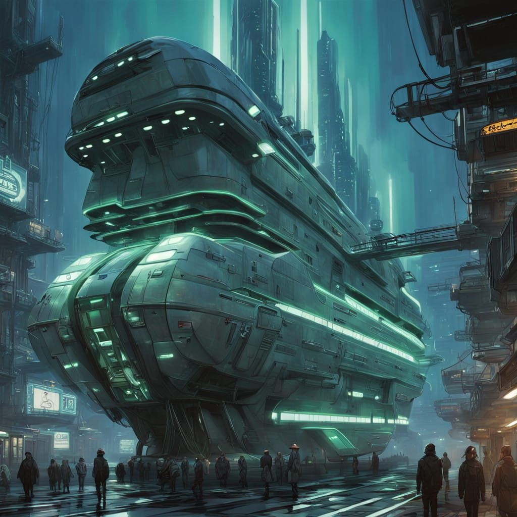 Neon-Lit Hospital Ship in Cyberpunk Atmosphere