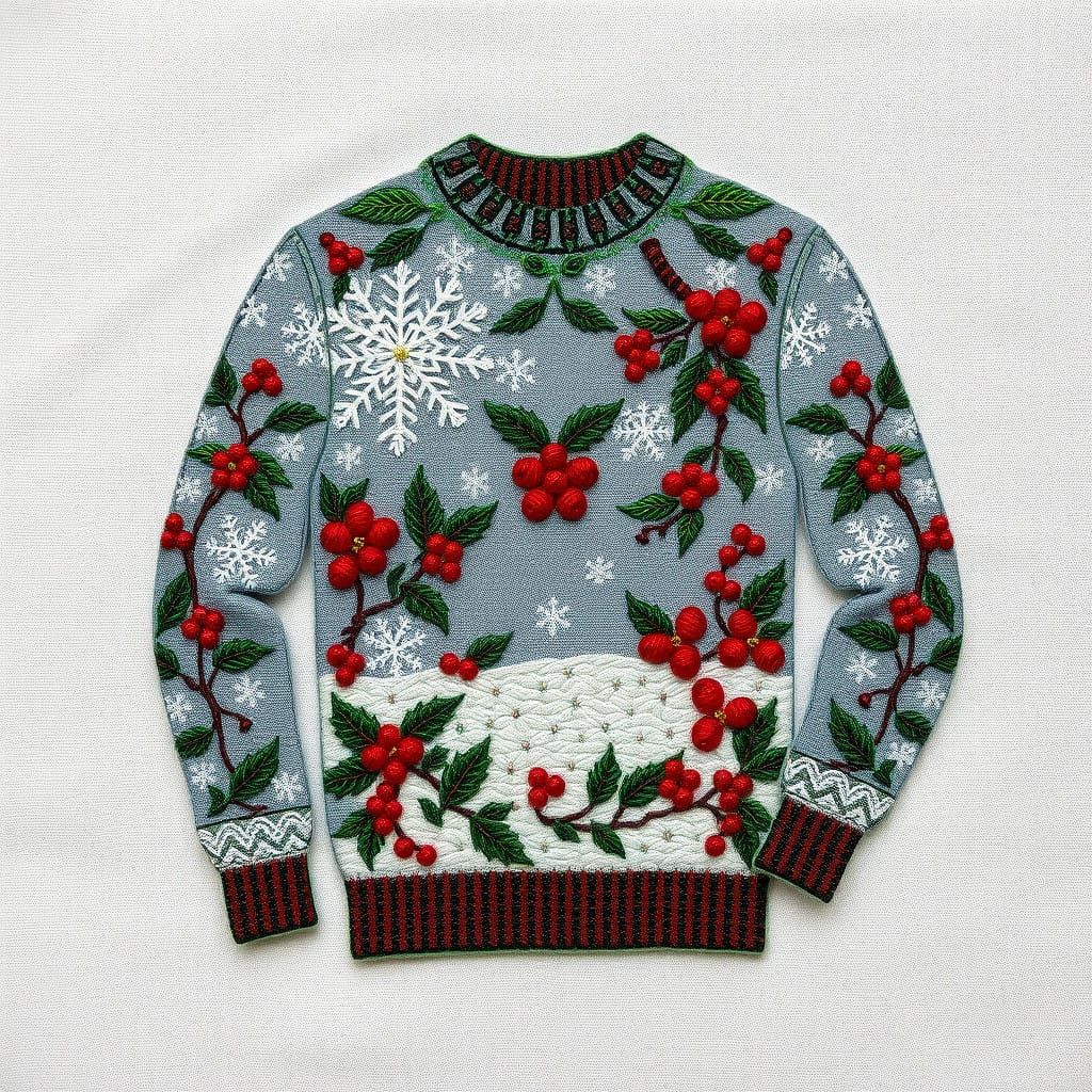 Intricately Embroidered Christmas Scene in a Traditional Fol...