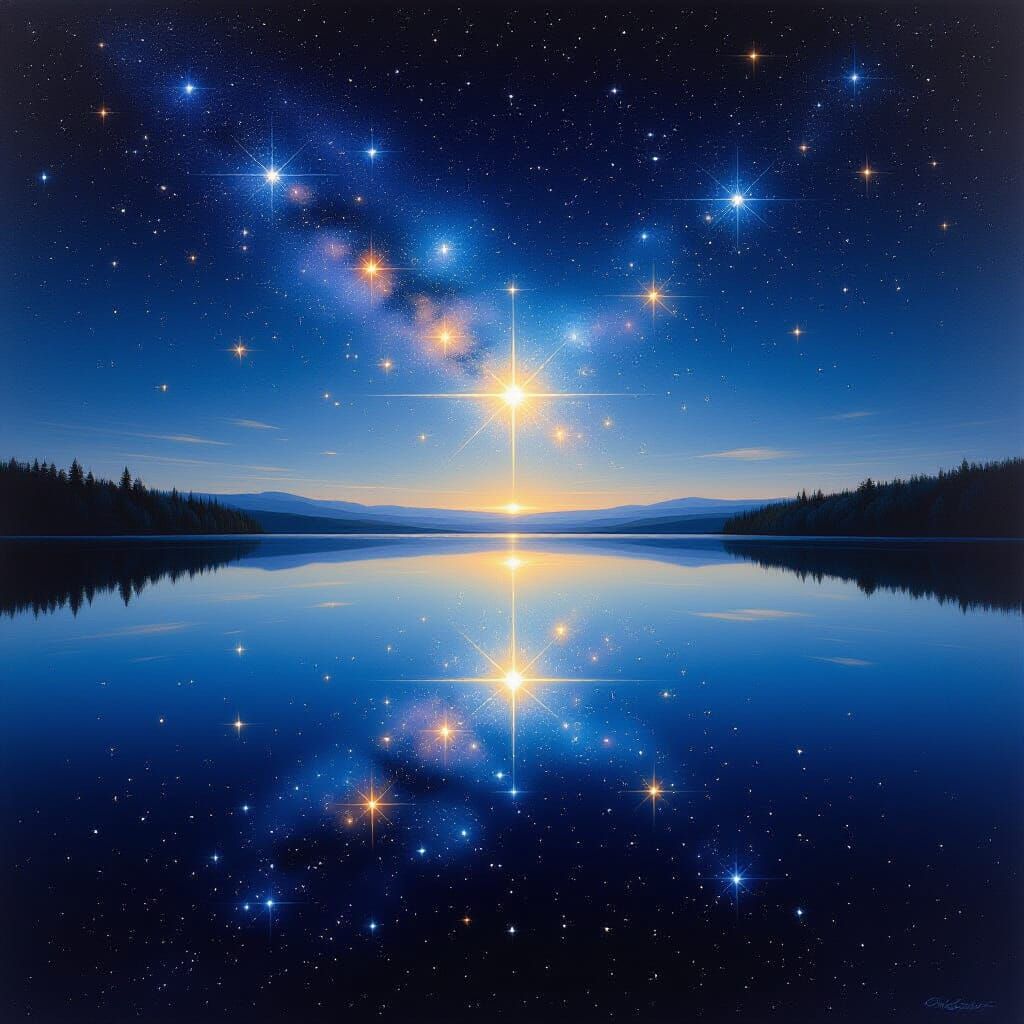 Cosmic Surrealism: Starry Night Over Mirror Lake