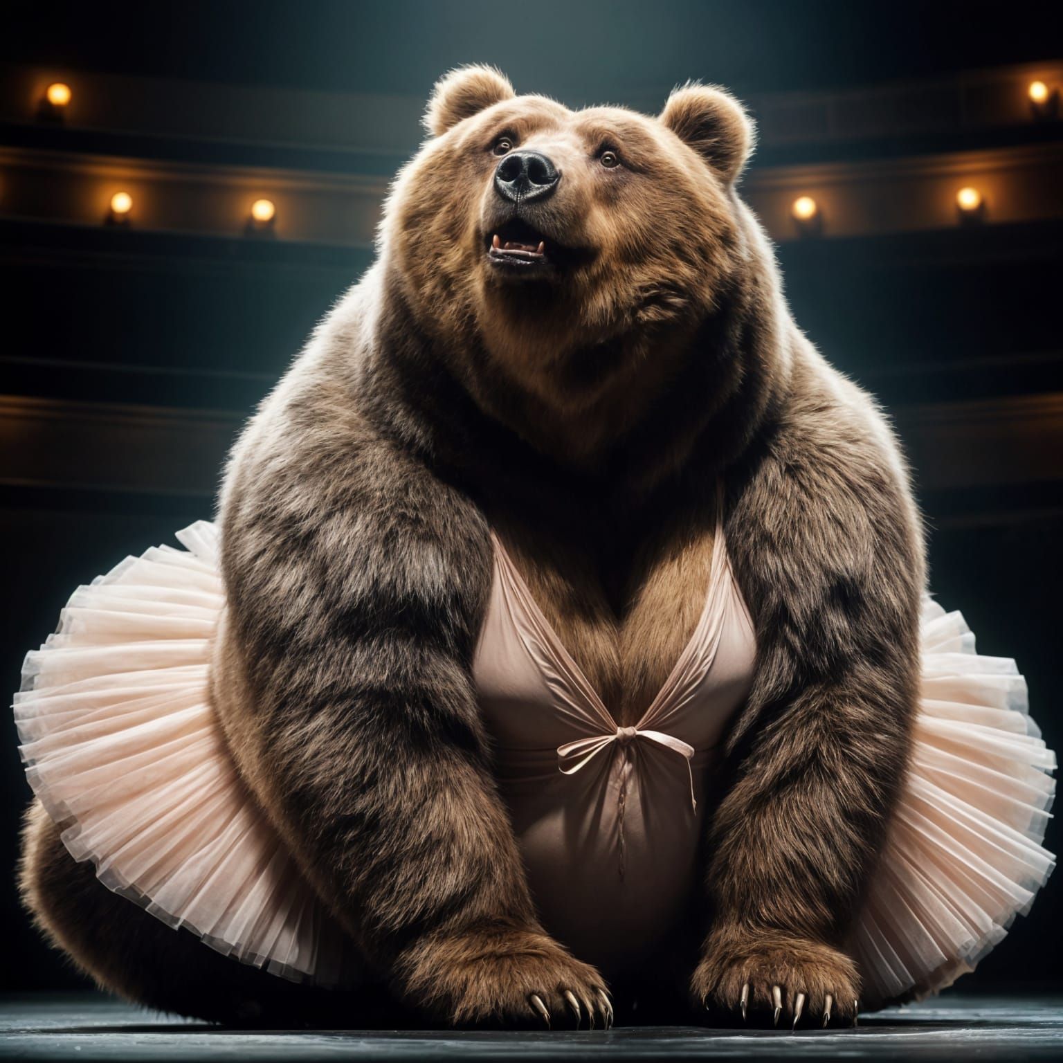 Kodiak Bear Ballerina in Dark Opera House