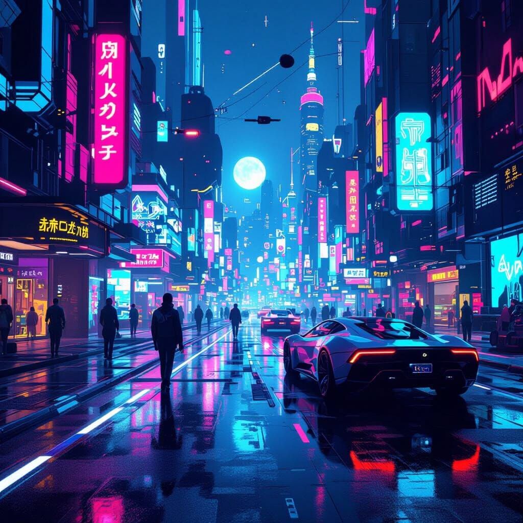 Vibrant Neon Cityscape in 3D Rendered Style