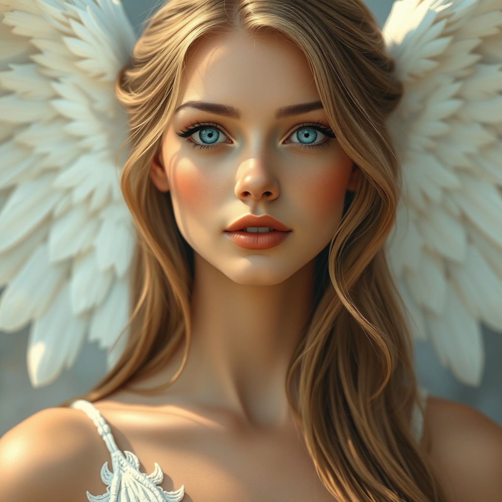 Ethereal Woman with Angel Wings in Dreamy Style