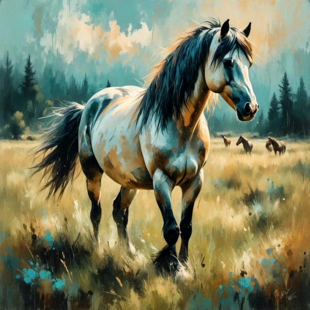 Wild Horse Oil Chalk Painting with Matte Finish