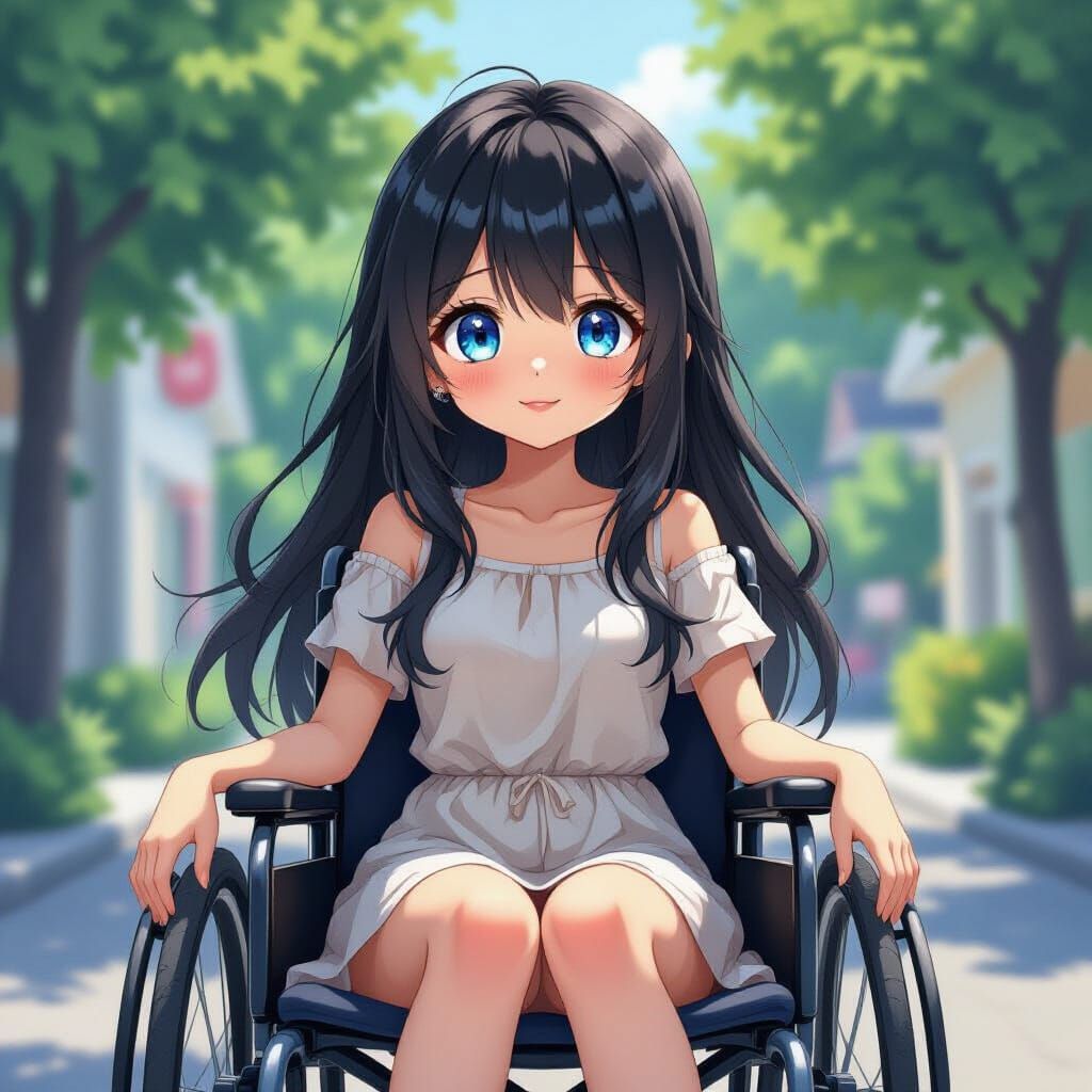 Anime Girl in Wheelchair, Ghibli Style Candy Art