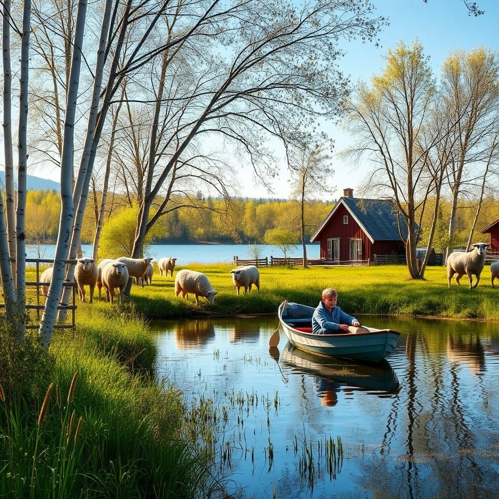 Swedish Farm in Spring Morning Light