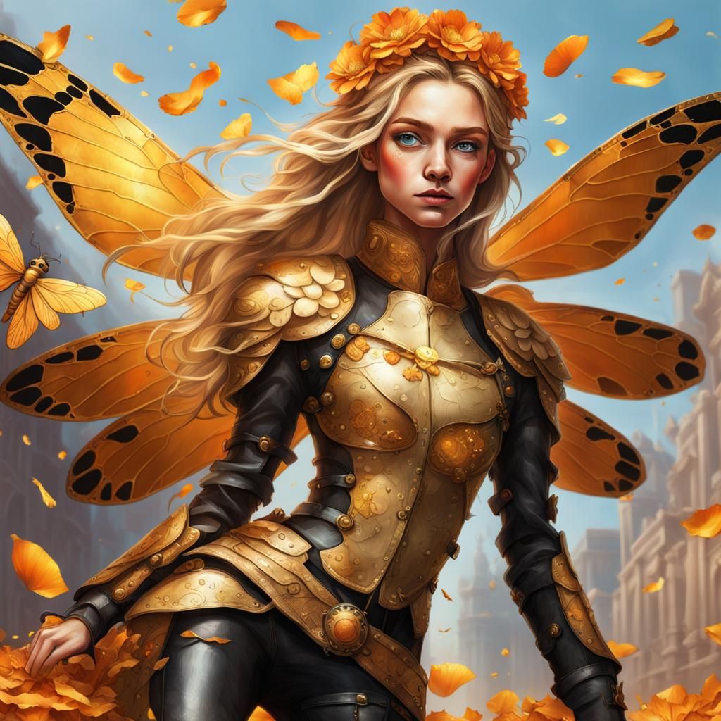 Princess on Dragonfly in Hyperrealistic Splash Art
