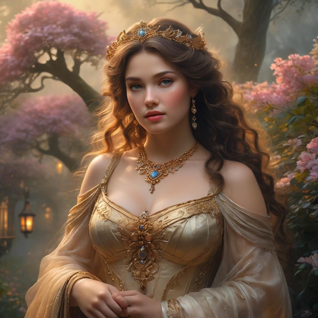 Sensual Fantasy Goddess in a Dreamy, Golden Haze