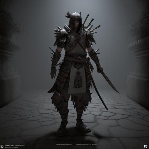 Japanese Warrior in Catacombs: 3D Game Cinematic