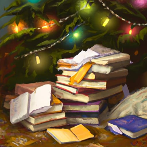 Cozy Christmas Books in Detailed Digital Art