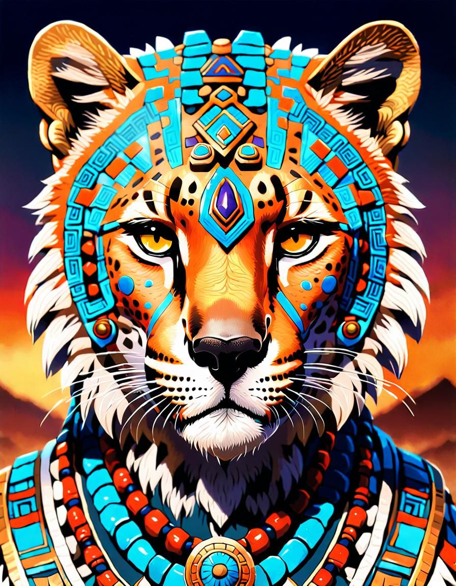Aztec Warrior Cheetah in Anime Style