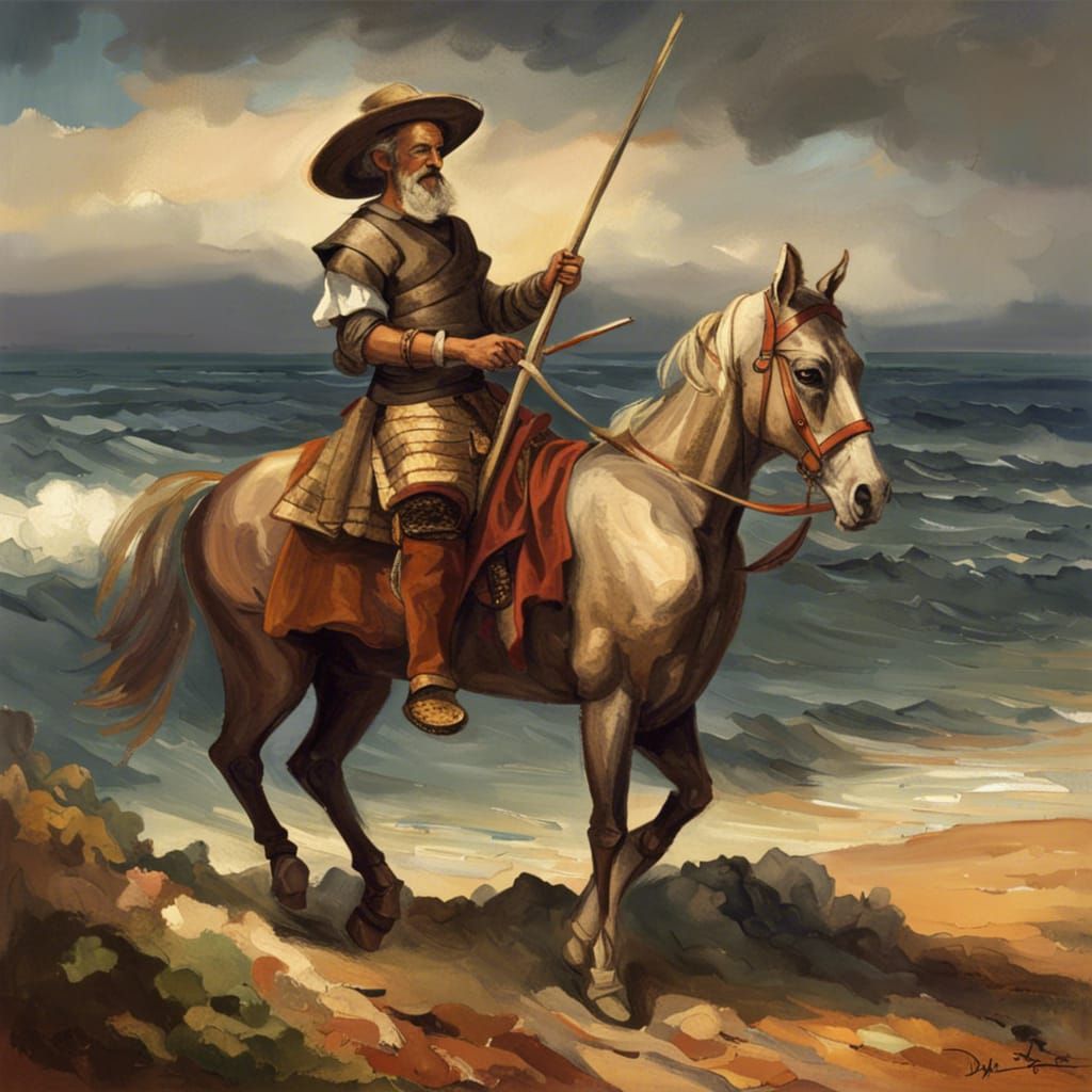 Don Quixote Rides the Coastline: Digital Painting