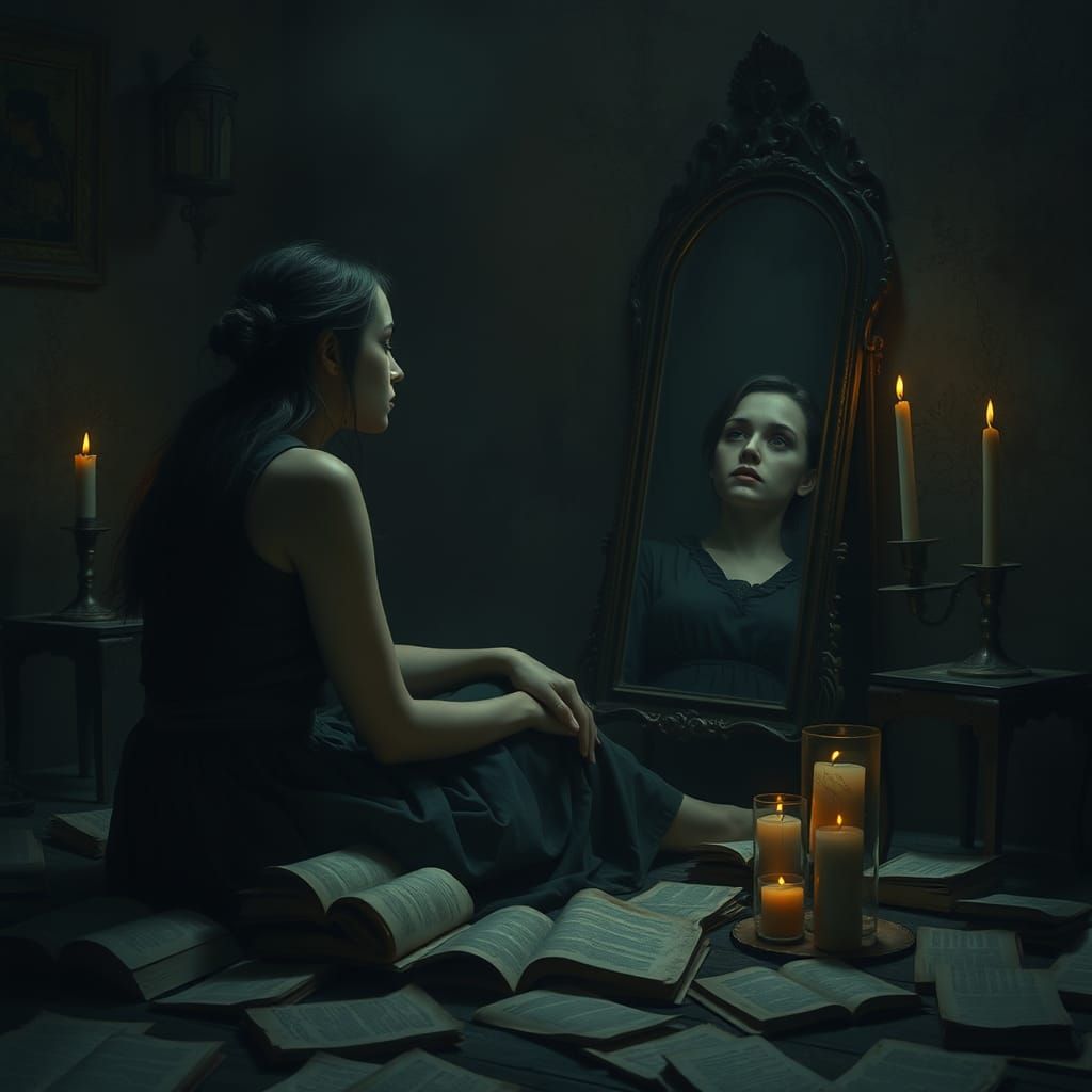 Contemplative Woman in a Haunting, Atmospheric Scene