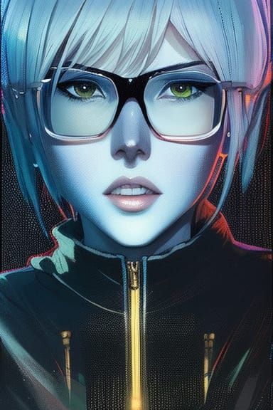 Cute Girl in Synthwave Style Digital Illustration