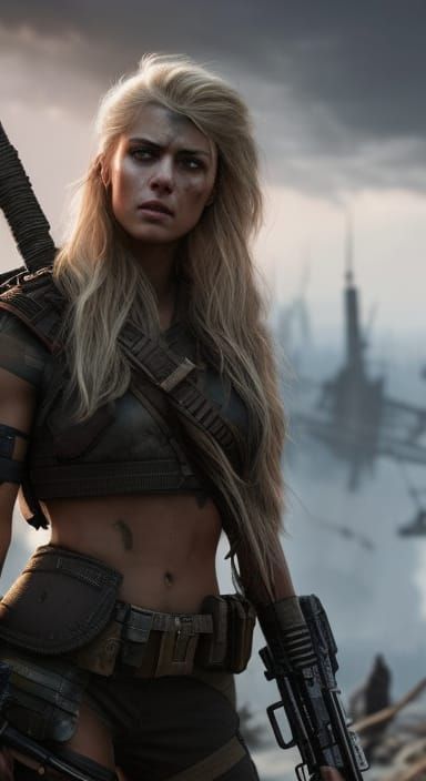 Post-Apocalyptic Warrior Girl in Hyperrealistic Style