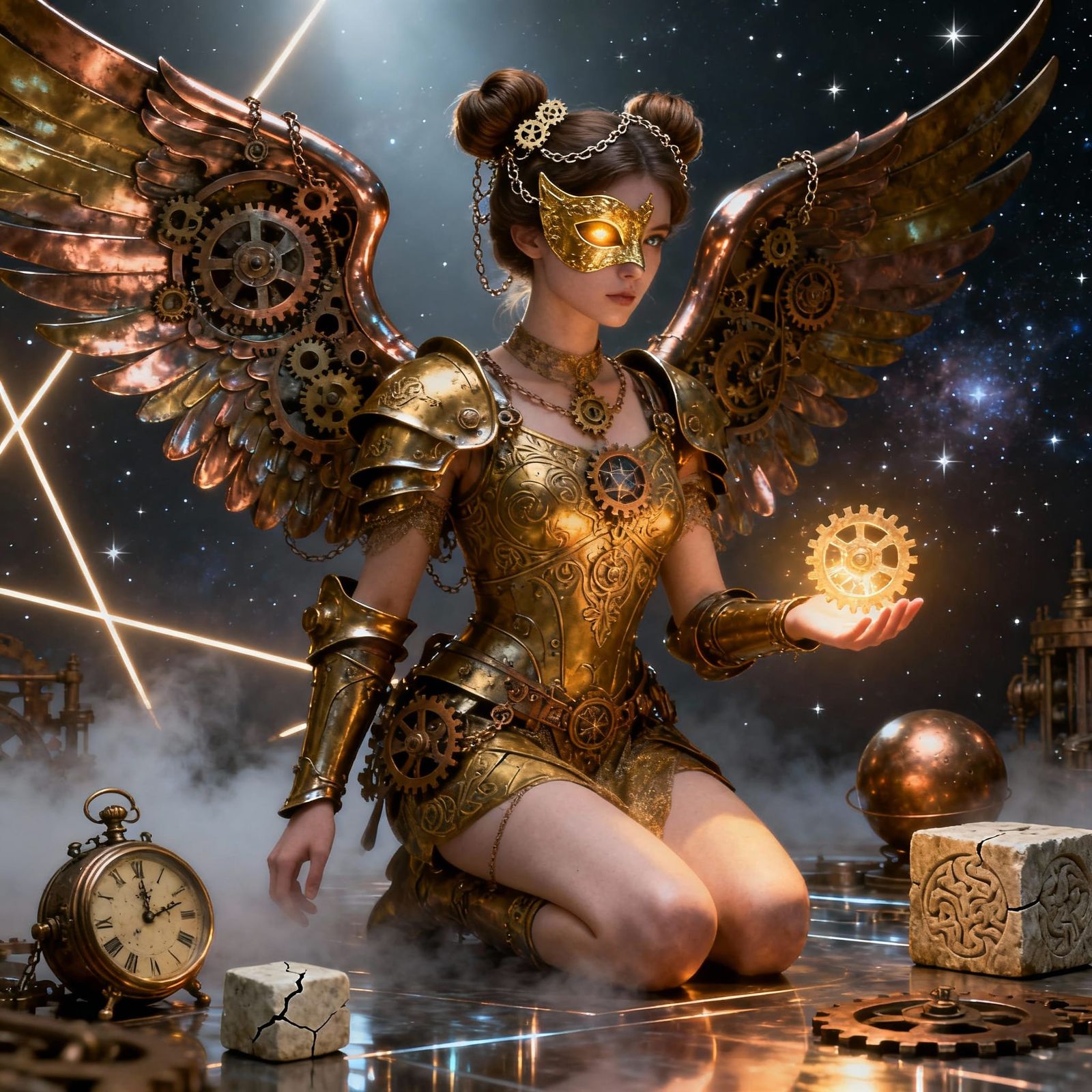 Steampunk Goddess in Cosmic Machine Realm, Photorealistic Di...