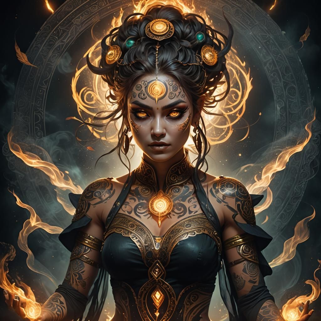 Mystical Woman Portrait in Vibrant Digital Art