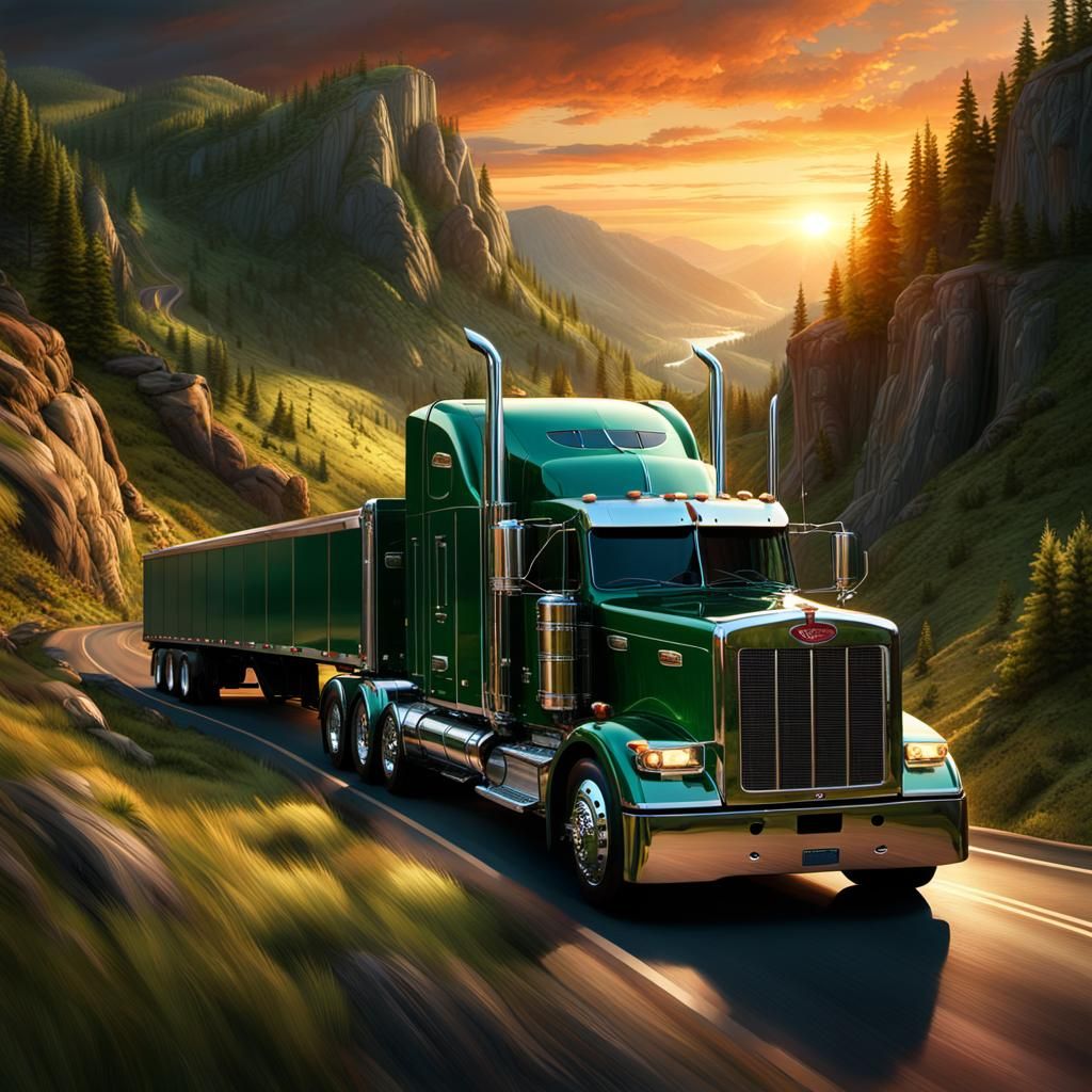 Majestic Peterbilt 389 Truck at Sunset: Cinematic Realism