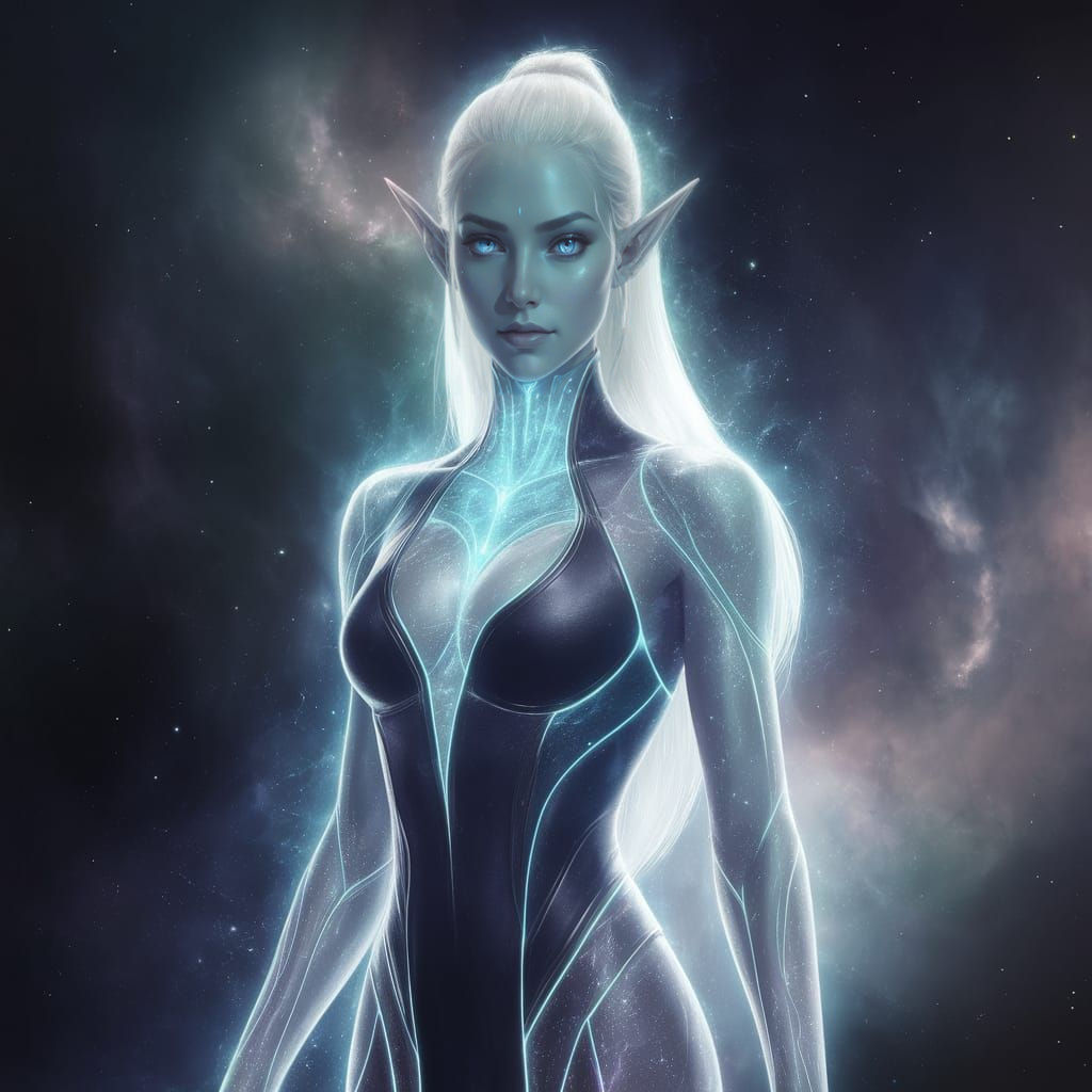 Ethereal Elven Warrior Shines in Nebulae