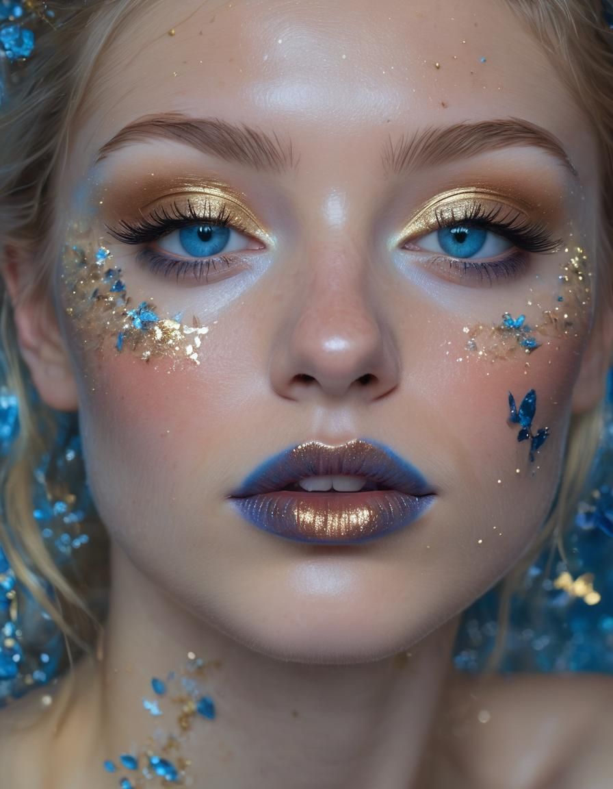 Woman with Neon Butterfly Makeup, Expressionist Oil Painting