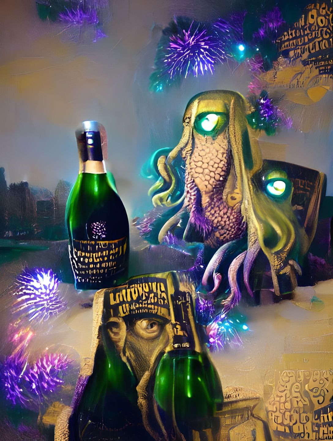 Cthulhu and Great Old Ones Celebrate New Year's