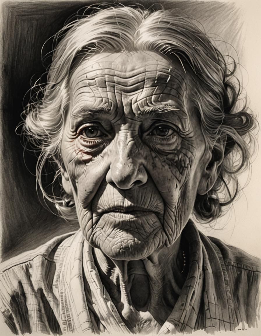 Expressive Pencil Sketch Portrait of an Old Woman