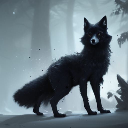 Mysterious Black Fox with Star Fur in Hyperrealistic Style
