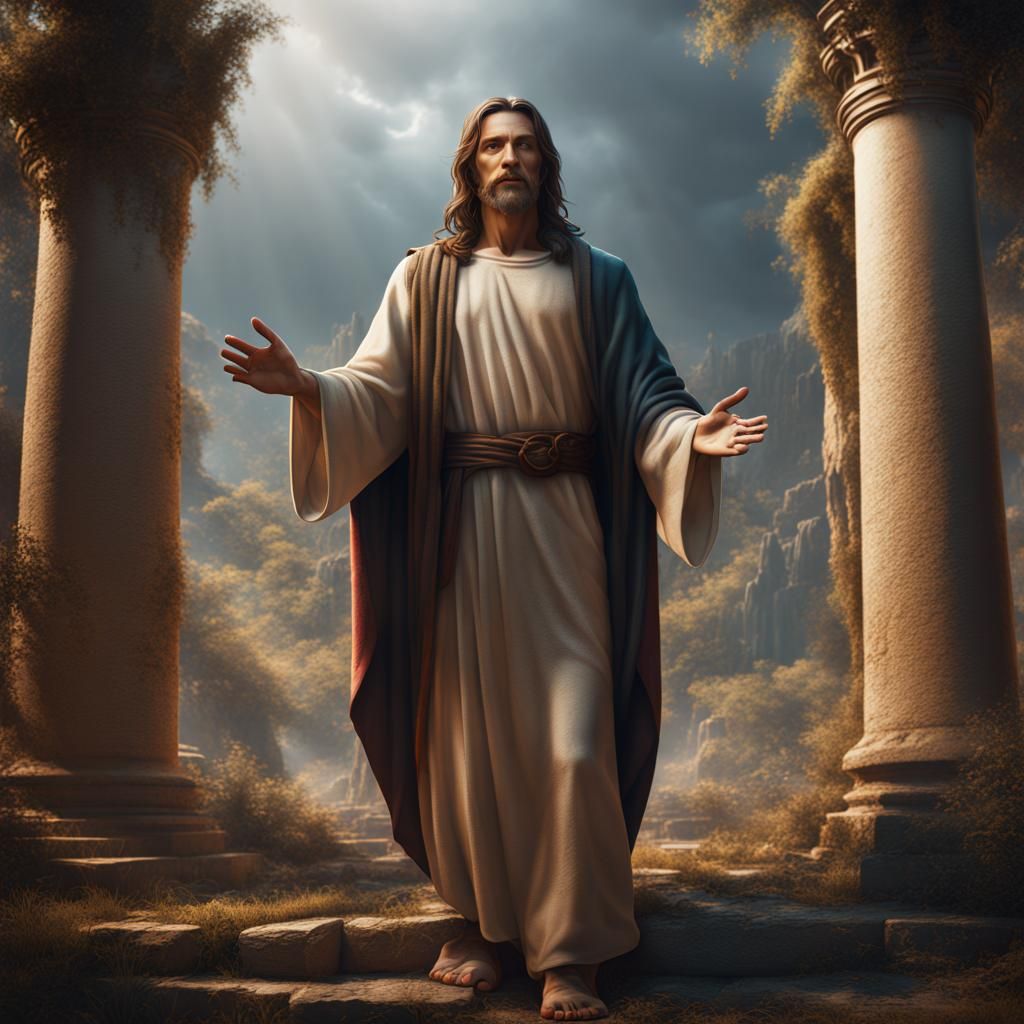 Detailed Matte Painting of Jesus in Fantasy Art Style