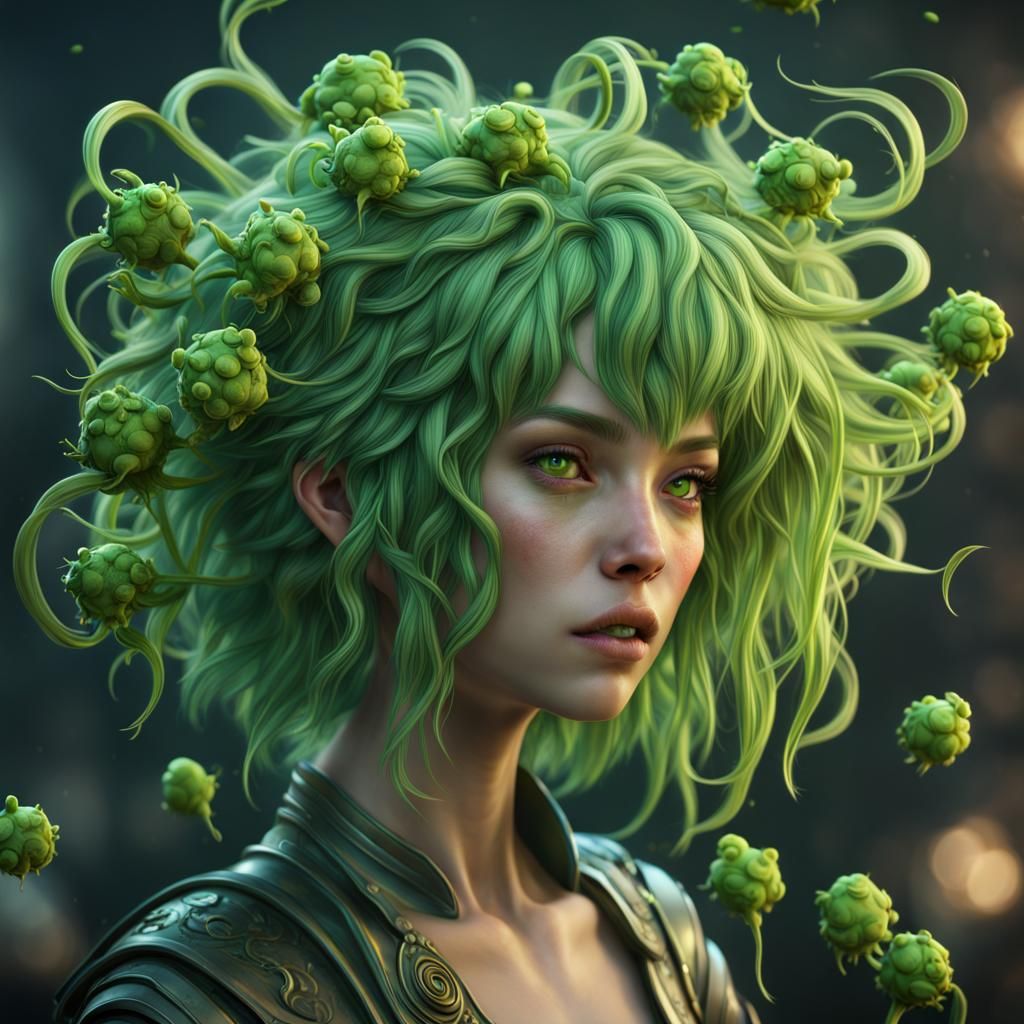 Noodle Hair Green Buds in Detailed Matte Painting