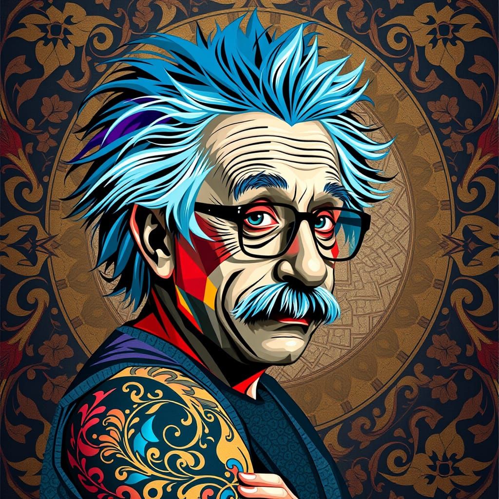 Albert Einstein in Bold, Geometric Emo Style