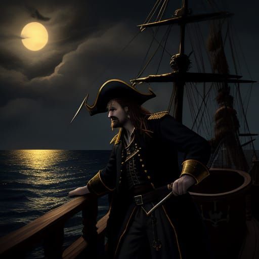 Pirate Captain in Devil's Triangle: Dark Fantasy Illustratio...