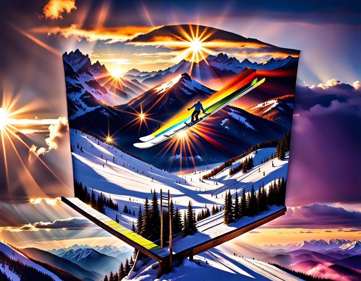 Ski Jumper Soaring in Sunlight