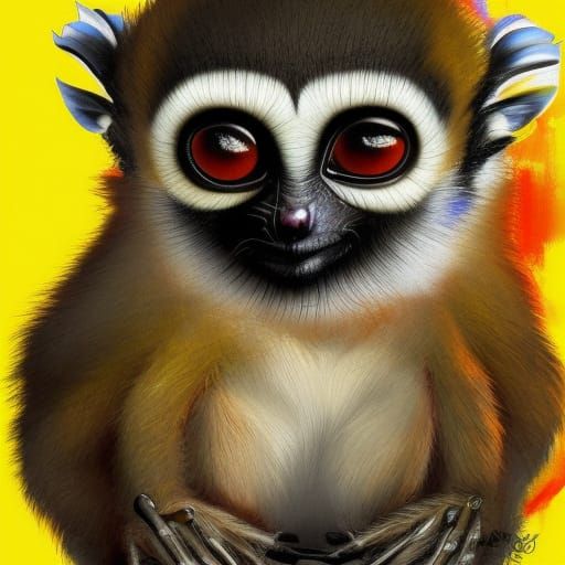 Chibi Tarsier Lemur with Yellow Eyes, Splash Art Style