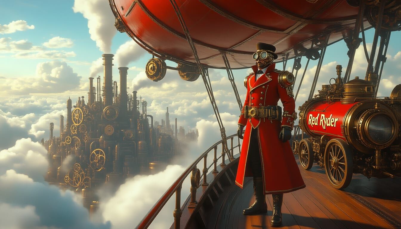 Steampunk Fire Engine Airship in Art Nouveau Style