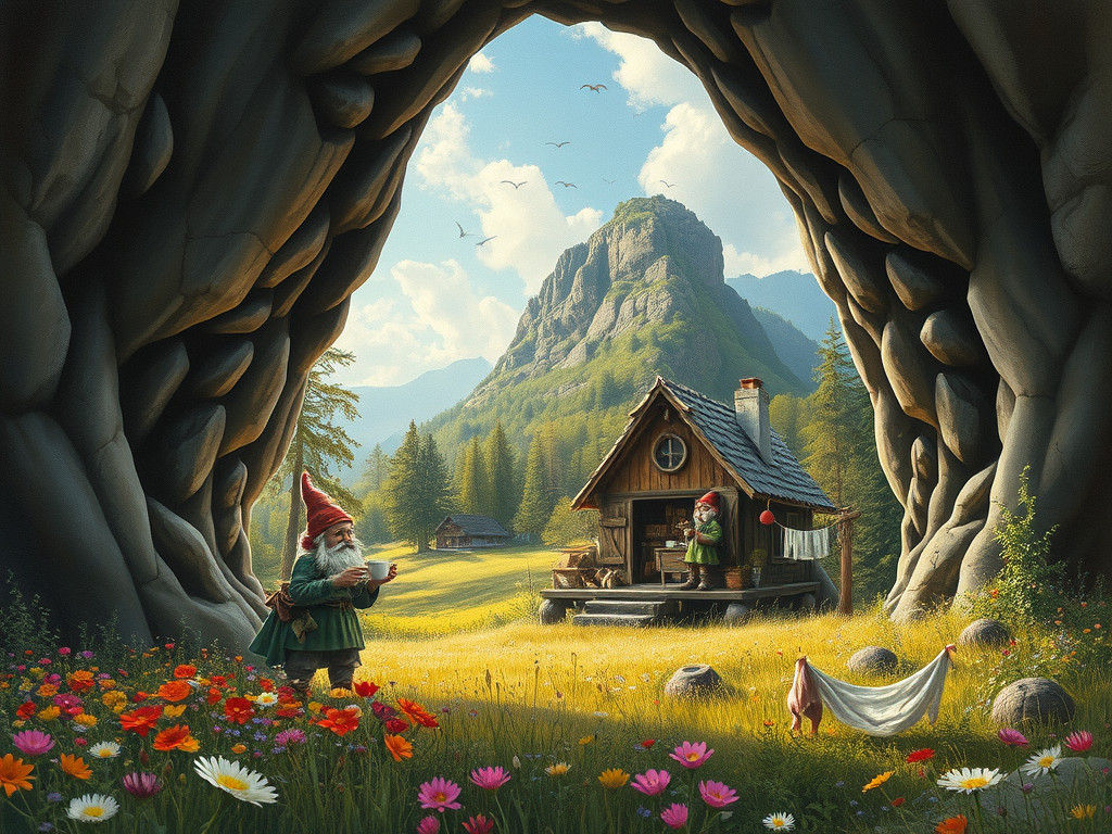 Dwarven Abode in Hillside Cave, Fantasy Art