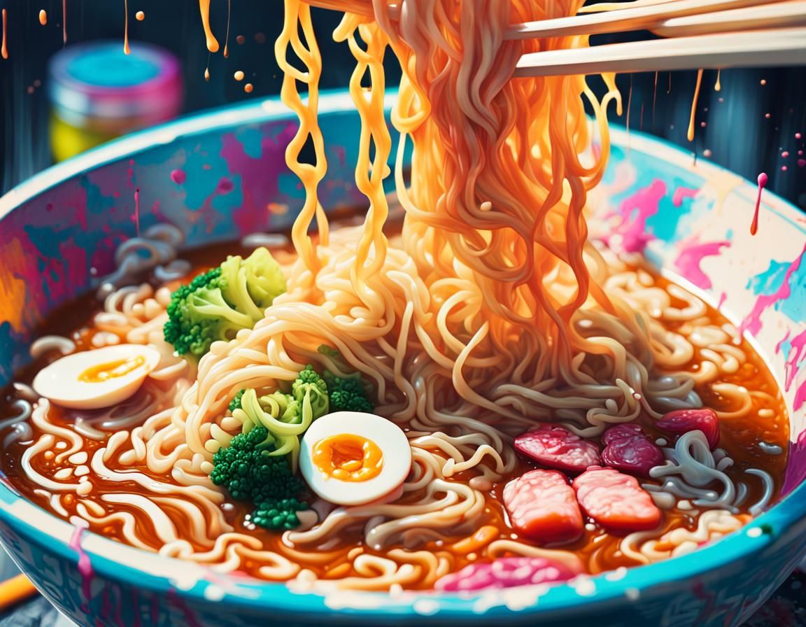 Face-Shaped Ramen Noodles in Double Exposure Graffiti Art