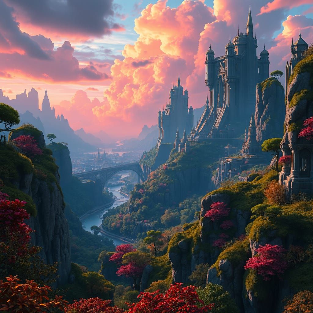 Epic Fantasy Realm in Rich, Deep Colors