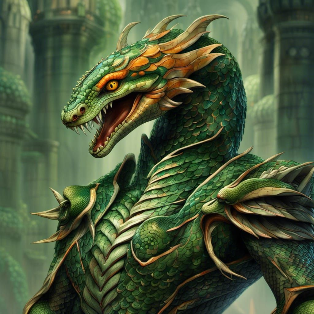 Detailed Lamia with Snake Tail and Jagged Armor