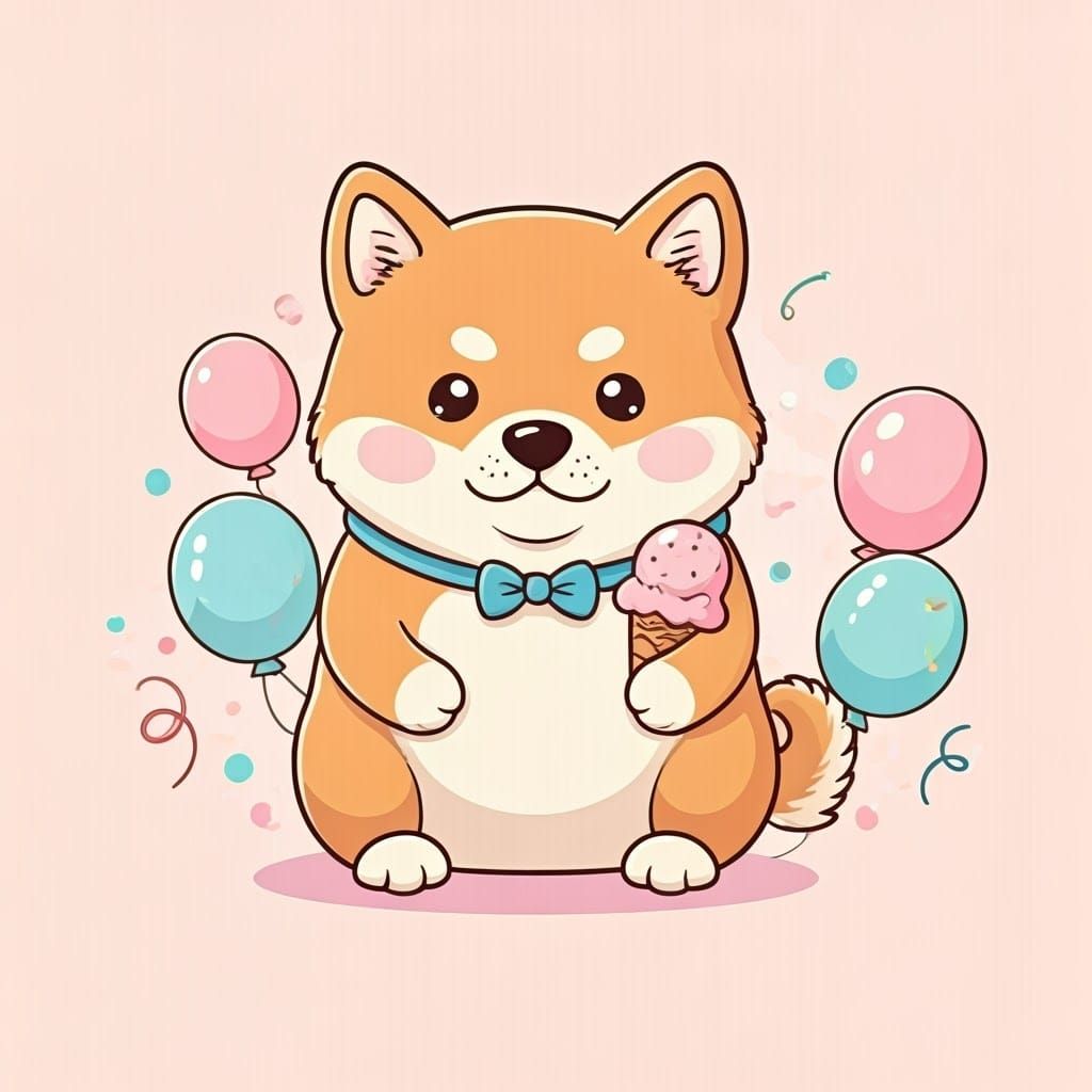 Thumb-Sized Shiba Inu with Ice Cream Cone