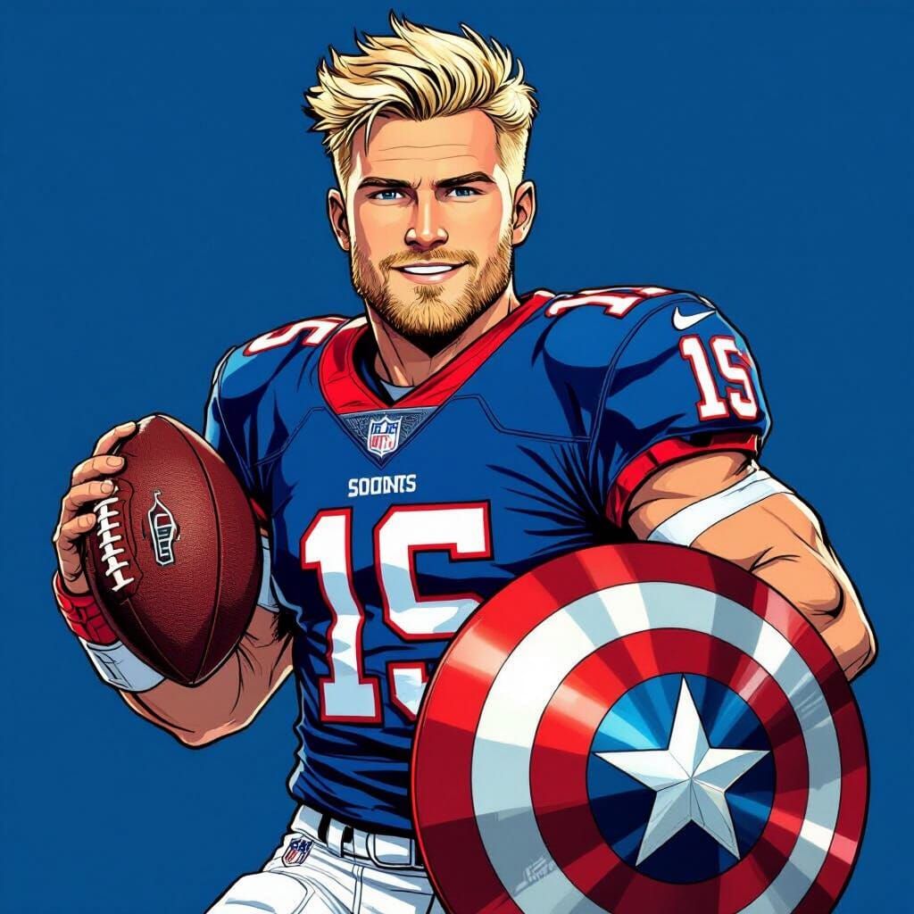 Captain America Quarterback in Comic Book Style