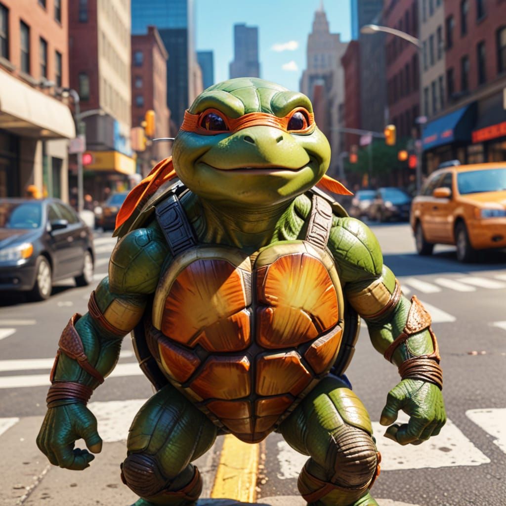 Adorable Ninja Turtle in NYC Streets Comic Art