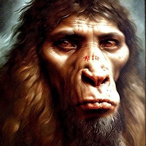 Neanderthal Portrait in Engraving Style