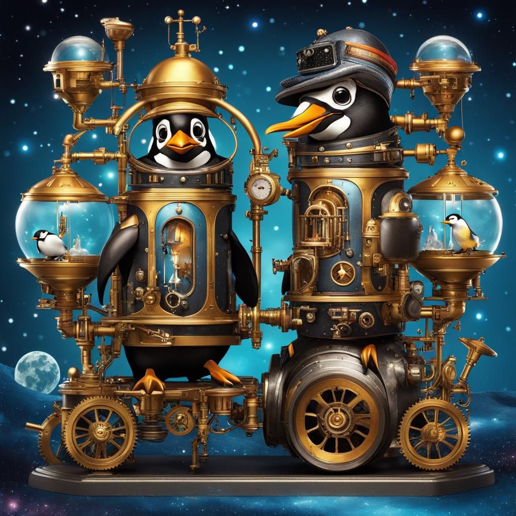Steampunk Penguins in Celestial Love