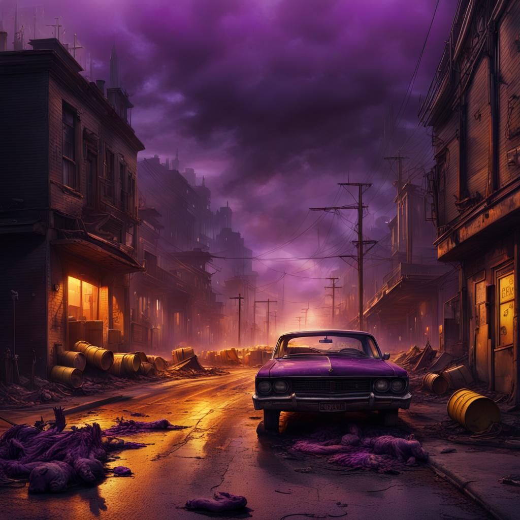 Apocalyptic Street Scene with Zombies and Toxic Gas