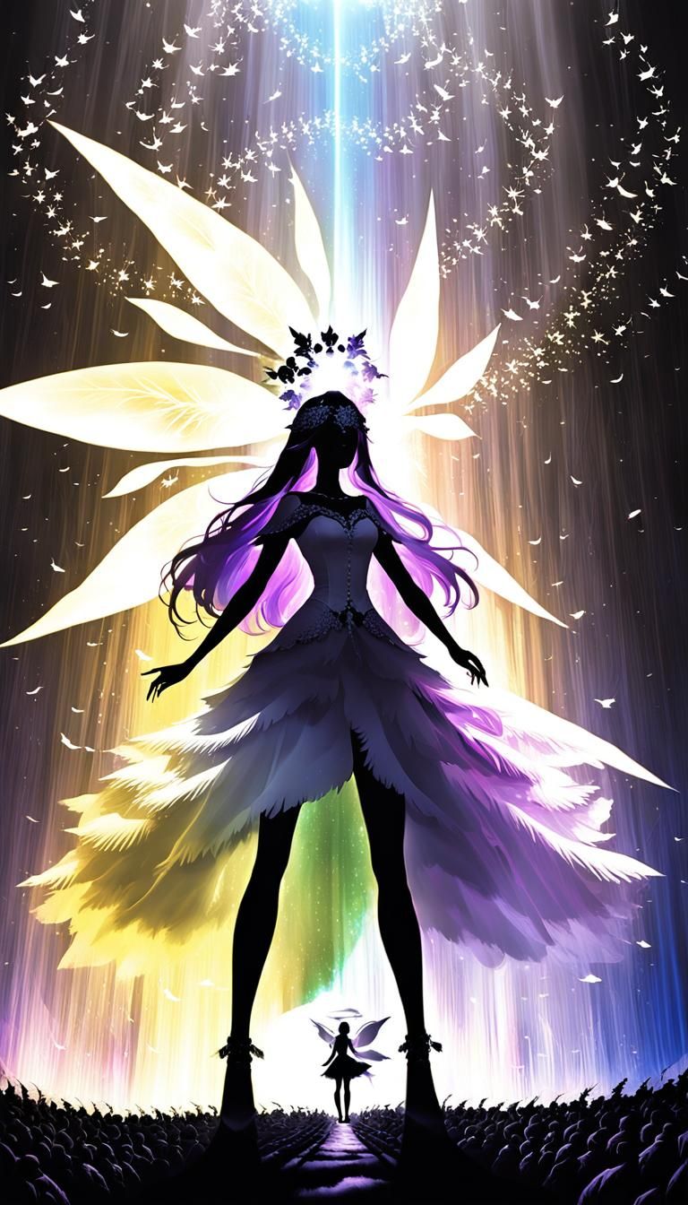 Ethereal Fairy Surrounded by Dark Shadows in Vibrant, Cinema...
