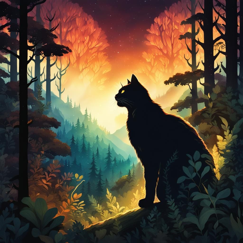 Majestic Mountain Cat in a Fantasy Forest