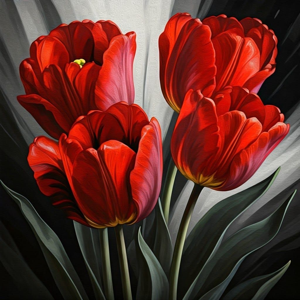 Vibrant Red Tulips in Abstract Art